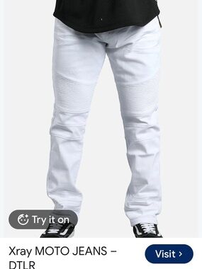 Vintage retro White Slim Straight Moto Skater Jeans 32x30